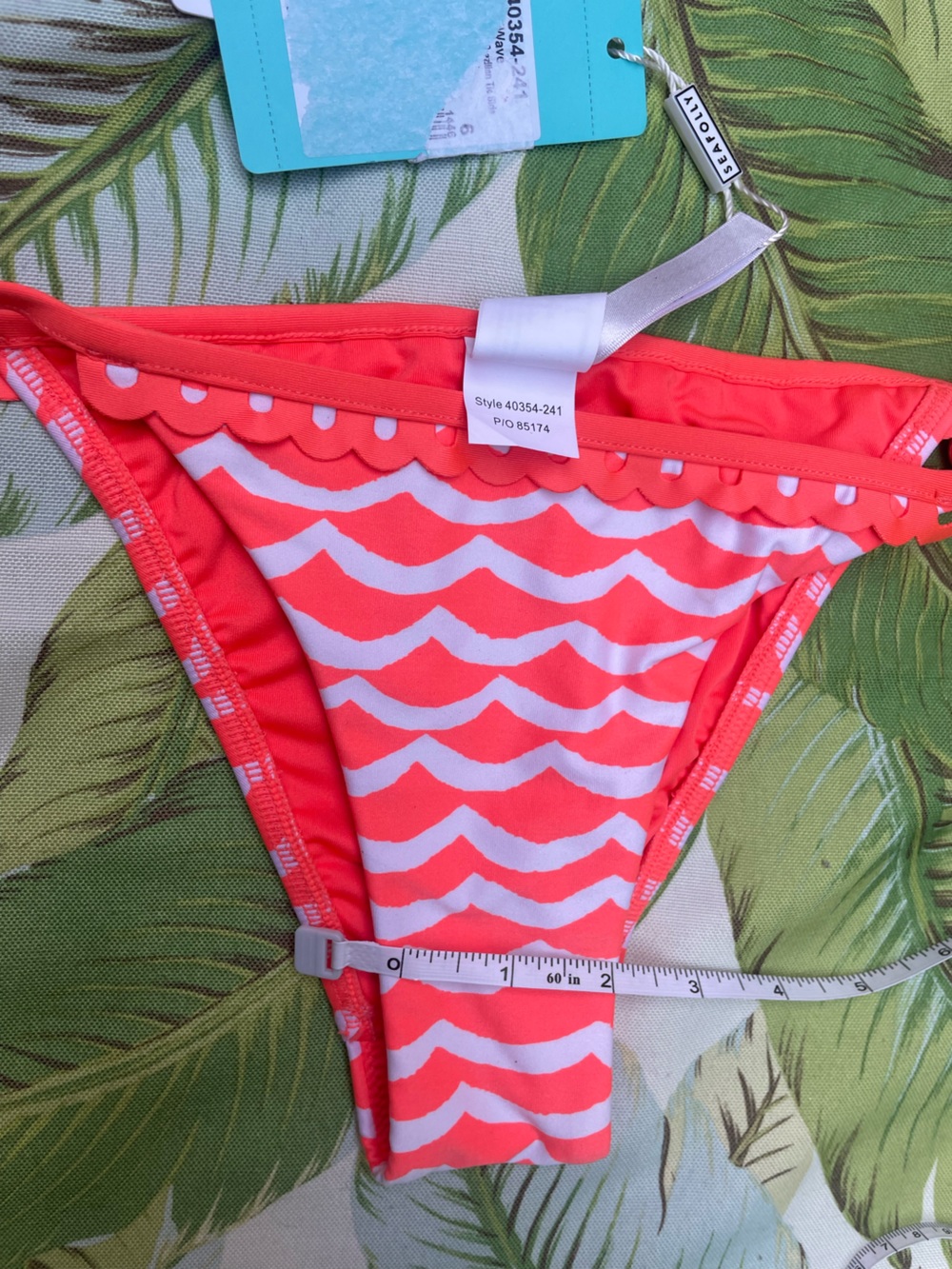 Seafolly NWT Sz 2 Tidal Wave Brazilian Side Tie Bikini Bottom in Nectarine/White - Picture 10 of 10